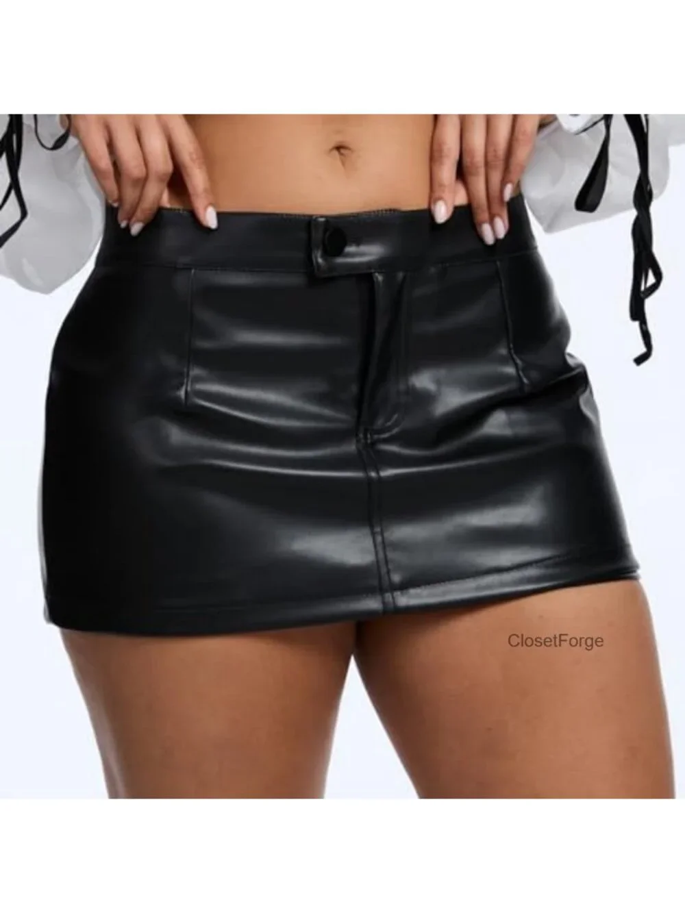 Faux Leather High Waist Skort with Shorts Hidden Inside, Stretchy PU Leather